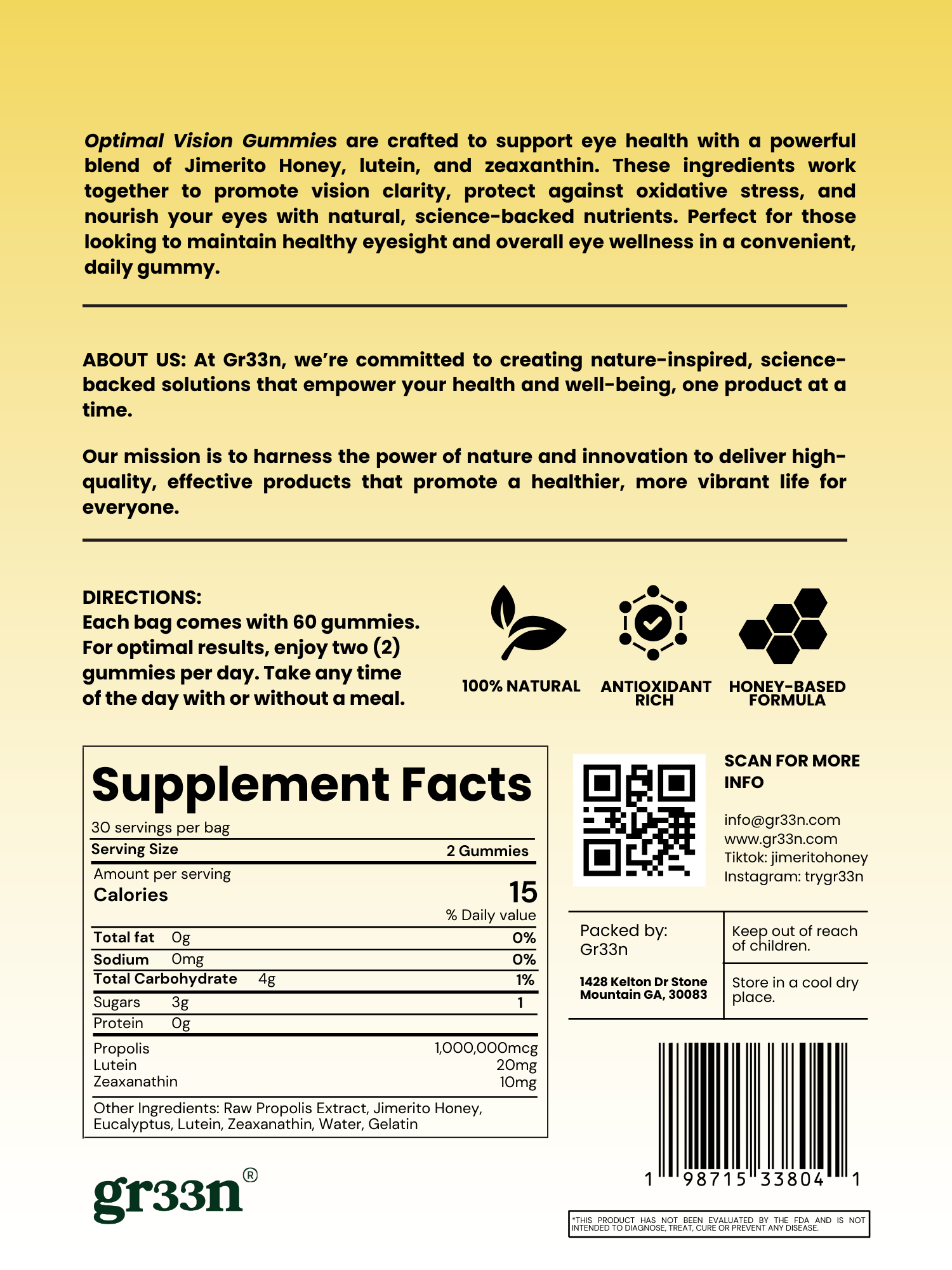 Ad for Gr33n Soursop Extract with fruit image and health benefit claims.
