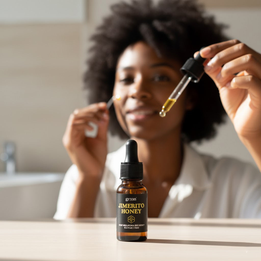 Ad for Gr33n Soursop Extract with fruit image and health benefit claims.